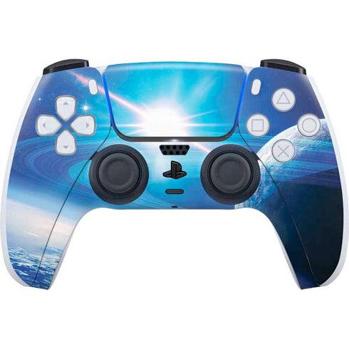 View of a Planet as it Looms in Close Orbit and with Rings PS5 Controller Skin